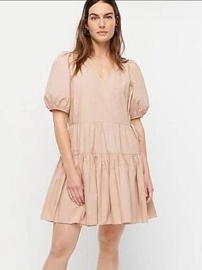 J. Crew Blush pink  Puff-Sleeve Tiered Mini wrap  Dress